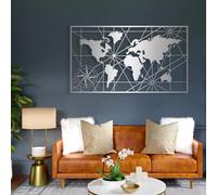 HHOZsafety Décoration Murale en métal représentant Une Carte du Monde, Boussole, géométriquDécoration Murale en métal représentant Une Carte du Monde, Boussole, géométrique, pour Salon