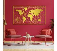 HHOZsafety Décoration Murale en métal représentant Une Carte du Monde, Boussole, géométriquDécoration Murale en métal représentant Une Carte du Monde, Boussole, géométrique, pour Salon