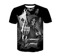 HHRHLKNH T-Shirt Crâne Noir Hommes Squelette T-Shirt Punk Rock Gun Bleu T-Shirts Impression 3D T-Shirt Vintage Hommes Vêtements Été Hauts Blancs,D-664,2XL