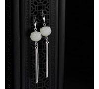 HHRLCHX de Style Chinois s en néphrite Naturelle Lotus Gland Boucles d'oreilles Simples rétro pour Femmes