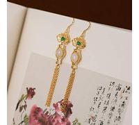 HHRLCHX pour Femmes, Style Chinois, en néphrite plaqué s, Boucles d'oreilles rétro Longues à Pampilles de Lotus Femelles