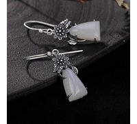 HHRLCHX pour Femmes, Style Chinois s incrustées de néphrite Naturelle, Jade Blanc, personnalité rétro, Boucles d'oreilles Lotus féminines