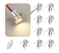 HHTUN 902 LED Downlight DC12V 1W, adapté aux bibliothèques, armoires et diverses vitrines comme lumière décorative, installation encastrée, avec alimentation (3000K, Argenté, 9Pack).
