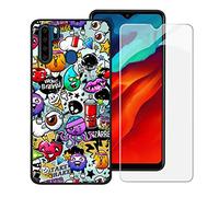 HHUAN Coque pour Blackview A80 Pro Noir Cover Souple Silicone TPU Diable de Dessin animé Housse Etui Bumper Case + HD Verre trempé en écran Film Protecteur pour Blackview A80 Pro (6.49")