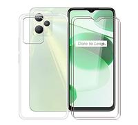 HHUAN Coque pour Realme C35 RMX3511 (6.60") + [2 Pièces Verre trempé Protecteur d'écran], Transparent TPU Case Anti-Choc Souple Silicone Protection Housse Etui pour Realme C35 RMX3511 - Clear