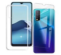 HHUAN Coque + Verre trempé pour Vivo Y20s (6.51pouces), 9H Dureté écran Film Protecteur et Transparent Souple Silicone TPU Housse Etui [Anti-Rayures] Bumper Cover Case - Clear