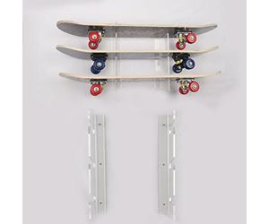 HHUXIUE Étagère murale pour skateboard - Support de rangement pour skateboard - Cadre à roulement - Design horizontal - Économie d'espace (3 couches transparentes)