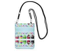 Hhwwtye Coloré Happy Birthday Cupcakes Impression Universel Bandoulière Téléphone Portable Sac à Main Pack Sac Pour Sports de Plein Air Mobile Téléphone Portable Housse de Transport Noir