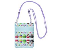 Hhwwtye Coloré Happy Birthday Cupcakes Impression Universel Bandoulière Téléphone Portable Sac à Main Pack Sac Pour Sports de Plein Air Mobile Téléphone Portable Cas De Transport Violet