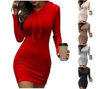 HHWY Robes tricotées pour femme - Robe à capuche sexy - Couleur unie - Décontractée - Coupe ajustée - Pull à capuche - Robe d'hiver pour femme - Manches longues - Chaude - Mini robe courte - Robe de