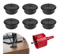 HHXUUAN Lot de 6 passe-câbles de bureau - 50 mm - Noir - Avec prise de sortie de câble sur mesure et scie cloche en acier au carbone pour bureau d'ordinateur - Gestion des câbles