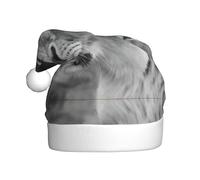 hhxvcv Chapeau de Noël avec imprimé lionne aux yeux bleus et verts pour adultes - Chapeau de Père Noël unisexe, cadeaux de Noël, Nouvel An, couvre-chef festif