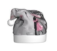 hhxvcv Chapeau de Noël Paris Street Tour Eiffel rose imprimé floral pour adultes - Chapeau de Père Noël unisexe, cadeaux de Noël, Nouvel An, couvre-chef festif
