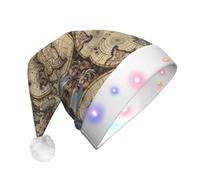 hhxvcv Chapeau de Noël unisexe à LED avec imprimé carte du monde antique - Chapeau de Père Noël en peluche, parfait pour un usage quotidien