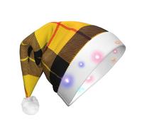hhxvcv Chapeau de Noël unisexe à LED imprimé à carreaux jaune gris noir - Couvre-chef festif de vacances, chapeau de Père Noël en peluche, parfait pour un usage quotidien