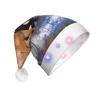hhxvcv Chapeau de Noël unisexe avec imprimé éléphants à LED - Chapeau de Père Noël en peluche, parfait pour un usage quotidien