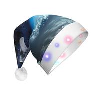 hhxvcv Chapeau de Noël unisexe avec imprimé planète spatiale à LED - Chapeau de Père Noël en peluche, parfait pour un usage quotidien