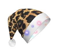 hhxvcv Chapeau de Noël unisexe imprimé léopard à LED - Chapeau de Père Noël en peluche, parfait pour un usage quotidien