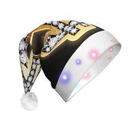 hhxvcv Chapeau de Noël unisexe imprimé signe dollar doré LED - Chapeau de Noël festif de vacances, chapeau de Père Noël en peluche, parfait pour un usage quotidien