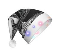 hhxvcv Chapeau de Noël unisexe imprimé Tour Eiffel LED - Chapeau de Noël festif de vacances, chapeau de Père Noël en peluche, parfait pour un usage quotidien