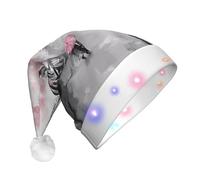 hhxvcv Chapeau de Noël unisexe Paris Street Tour Eiffel rose imprimé floral LED - Vacances festives Chapeau de Père Noël en peluche, parfait pour un usage quotidien