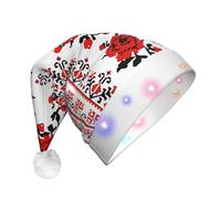 hhxvcv Chapeau de Noël unisexe ukrainien brodé avec imprimé rose - Chapeau de Père Noël en peluche, parfait pour un usage quotidien