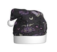 hhxvcv Chapeau de Noël violet et noir avec imprimé effrayant gothique pour adultes - Chapeau de Père Noël unisexe, cadeaux de Noël, Nouvel An, couvre-chef festif