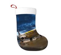hhxvcv Chaussette de Noël imprimée avion dans la lumière du soir 45,7 cm - Décoration de vacances à suspendre sur la cheminée, parfaite pour Noël, Halloween, et plus encore