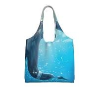 hhxvcv Grands sacs fourre-tout en toile avec impression de pêche à la truite de ruisseau - Sacs d'épicerie et de courses réutilisables pour voyage, plage, vie quotidienne, Winter the Dauphin, Taille