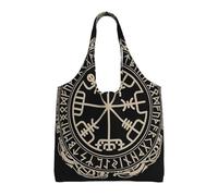 hhxvcv Grands sacs fourre-tout en toile avec imprimé chat amusant dans l'espace - Sacs d'épicerie et de courses réutilisables pour voyage, plage, vie quotidienne, Magical Design Boussole avec runes