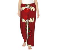 hhxvcv Pantalon de pyjama en flanelle pour femme - Vêtement de nuit léger et confortable avec imprimé renne de Noël mignon, parfait pour se détendre à la maison, Noir , S