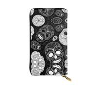 hhxvcv Portefeuille en cuir à imprimé floral gris sarcelle et blanc - Porte-cartes élégant à deux volets à trois volets avec poche pour pièces de monnaie, portefeuille léger, Têtes de morts, Taille