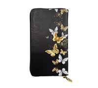 hhxvcv Portefeuille en cuir imprimé carte du monde antique - Portefeuille élégant à deux volets à trois volets avec poche pour pièces de monnaie, portefeuille léger, Papillons dorés, blancs, noirs