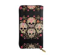 hhxvcv Portefeuille en cuir imprimé chèvre de la ferme - Portefeuille élégant à deux volets à trois volets avec poche pour pièces de monnaie, portefeuille léger, Crâne Jour des Morts, Taille unique