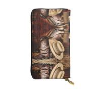 hhxvcv Portefeuille en cuir imprimé crème glacée - Portefeuille élégant à deux volets à trois volets avec poche pour pièces de monnaie, portefeuille léger, Bottes western de cowboy noires, Taille