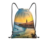 hhxvcv Sac à dos léger avec cordon de serrage imprimé coucher de soleil à Barcelone, Noir , S, Classique