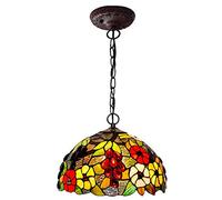 HHYHOME 12 Pouces Lustre, Style Tiffany Lustre Lampe en Verre teinté de Raisin, Retro Living Lampe Chambre E27