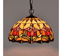 HHYHOME Éclairage De Style Tiffany Plafonnier Suspendu Tulipe Rouge Créative Lustre En Vitrail Rétro Européenne Chambre Salon Salle À Manger Cuisine Véranda Corridor Light Gift 12 Pouces