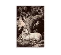 HHYXMJLL Affiche murale décorative à suspendre - Illustration de l'époque victorienne d'un mouton majestueux se reposant sous un chêne ancien - 50 x 75 cm