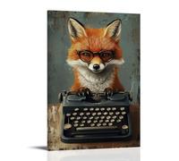 HHYXMJLL Art Animals Poster mural décoratif Motif renard hipster avec de minuscules lunettes tapant sur une machine à écrire vintage 60 x 90 cm