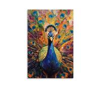 HHYXMJLL Peinture à l'huile animale - Affichage de paon coloré - Plumes vibrantes déployées dans une danse de beauté irisée - Décoration murale élégante - Poster décoratif - 20 x 30 cm