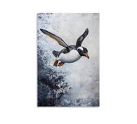 HHYXMJLL Peinture à l'huile animale d'un pingouin parachutisme à travers le ciel arctique, frisson encadrée sur un fond blanc acier. Décoration murale élégante - Poster mural décoratif 30 x 45 cm
