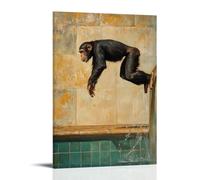 HHYXMJLL Peinture à l'huile animale - Un chimpanzé exécutant une plongée parfaite d'une plate-forme haute dans une piscine - Poster mural élégant - 30 x 45 cm