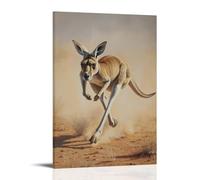 HHYXMJLL Peinture à l'huile animalière d'un kangourou qui traverse les plaines du désert comme un sprinteur hors route, contre un champ de bronzage poussiéreux. Poster mural décoratif 30 x 45 cm