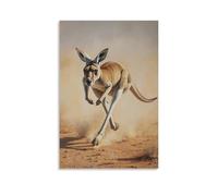 HHYXMJLL Peinture à l'huile animalière d'un kangourou qui traverse les plaines du désert comme un sprinteur hors route, contre un champ de bronzage poussiéreux. Décoration murale élégante - Poster