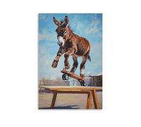 HHYXMJLL Peinture à l'huile animalière - Un âne faisant des tours dans un spectacle de cascades de scooter pendant une foire du comté - Affiche murale décorative 60 x 90 cm