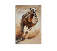 HHYXMJLL Peinture à l'huile animalière - Un chameau qui traverse une piste du désert, sable lancé dans son sillage. Décoration murale élégante - Poster décoratif 50 x 75 cm