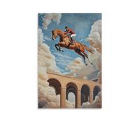 HHYXMJLL Peinture à l'huile animalière - Un cheval faisant des tours de coffre-fort avec son cavalier dans un stade surréaliste - Décoration murale élégante - 20 x 30 cm