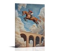 HHYXMJLL Peinture à l'huile animalière - Un cheval faisant des tours de coffre-fort avec son cavalier dans un stade surréaliste et onirique - Affiche murale décorative - 30 x 45 cm