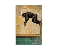 HHYXMJLL Peinture à l'huile animalière - Un chimpanzé exécutant une plongée parfaite d'une plate-forme haute dans une piscine. Poster mural élégant à suspendre - 20 x 30 cm